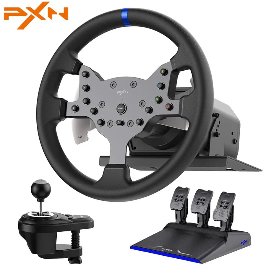 PXN V99 Gaming Racing Steering Wheel, 3.2Nm Dual-Motor Force Feedback, 270 Degree/900 Degree Switchable Steering Angle, With Pedals and 6-Speed H-Pattern Shifter