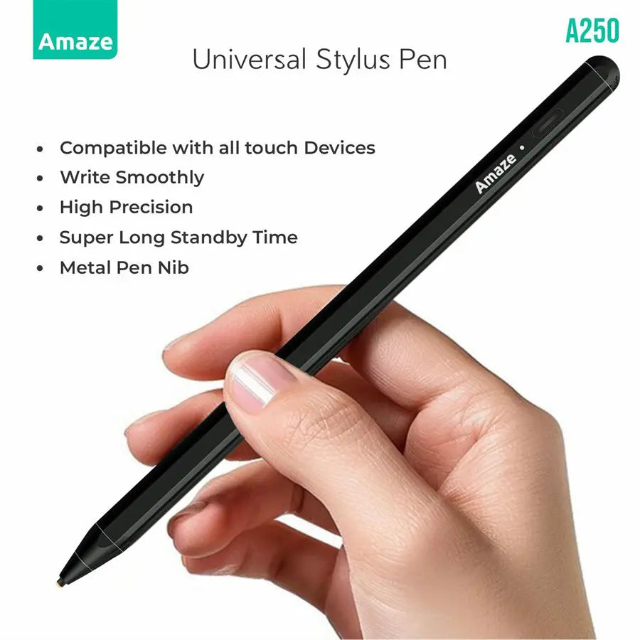 AMAZE Universal Stylus Pen A250 Compatible with All Touch Devices, High Precision Metal Nib, Black