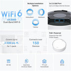 TP-Link Deco X50-PoE AX3000 Mesh WiFi 6, PoE Powered, 2 x 2.5G Ports, Ceiling or Wall Mount, Deco X50-PoE 3-Pack