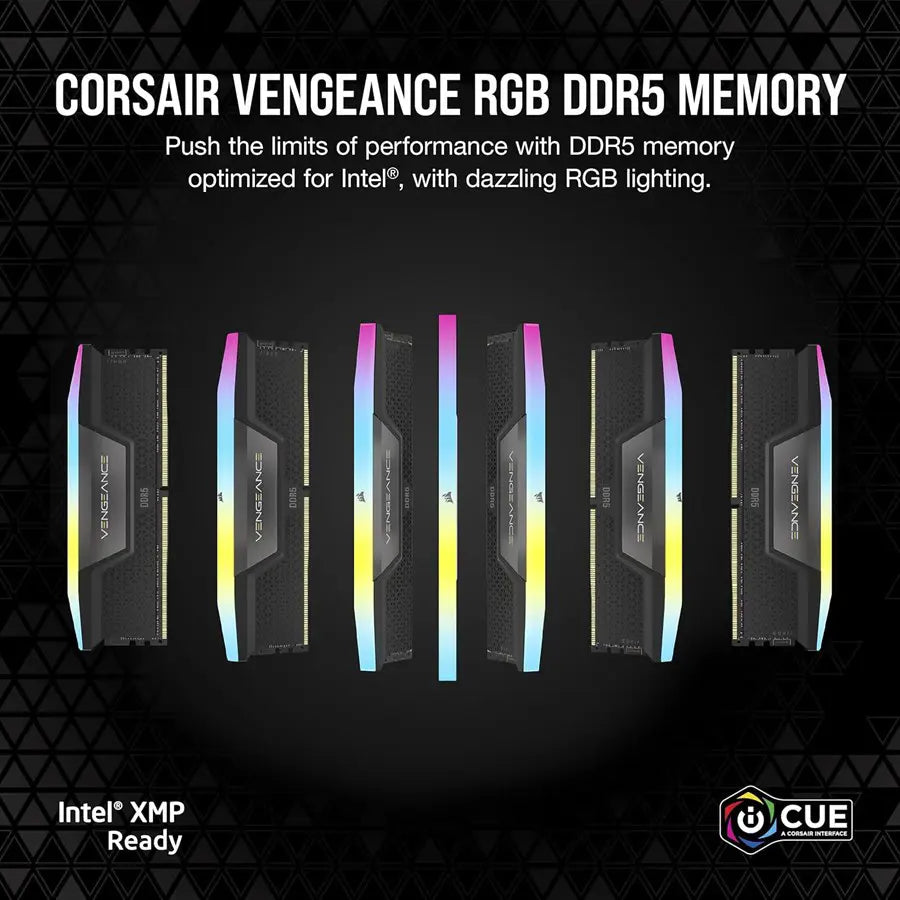Corsair Vengeance RGB DDR5 RAM 16GB 5200MHz CL40, Intel XMP, iCUE Compatible, Black CMH16GX5M1B5200C40