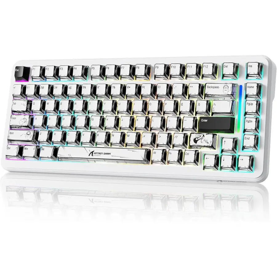 Attack Shark X82 Pro HE Mechanical Gaming Keyboard, Tri-Mode 2.4G Wired BT, 8K Polling Rate, Hall Effect Magnetic Switch, 5000mAh, White Comic