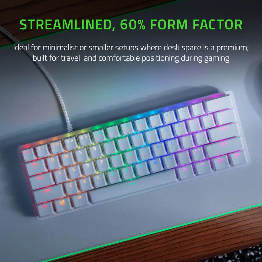 Razer Huntsman Mini RGB Gaming Keyboard, Mercury, Linear Switch, Detachable USB-C, Aluminum Build, Compact Design, RZ03-03390400-R3M1