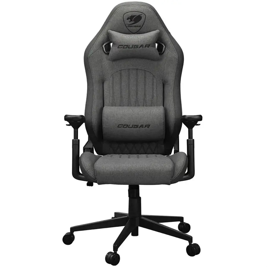 Cougar Explore Royal Gray F Gaming Chair, 3D Hyperrotation Armrests, Premium Imitation Linen Fabric, Lumbar and Neck Pillows, Textured Leatherette Backrest, Royal Gray