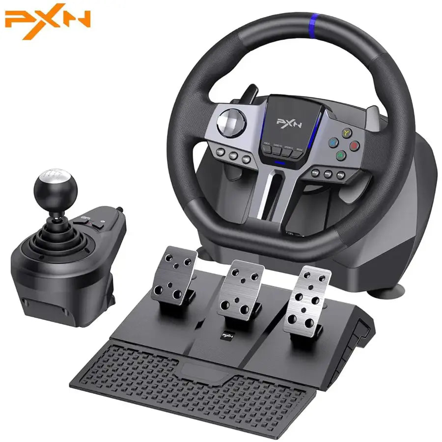 PXN V9 Gen2 Racing Wheel Steering Wheel Driving Wheel, 270 Degree and 900 Degree Adjustable Steering Angle, Vibration, With Shifter and Pedal, Black
