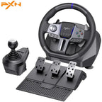 PXN V9 Gen2 Racing Wheel Steering Wheel Driving Wheel, 270 Degree and 900 Degree Adjustable Steering Angle, Vibration, With Shifter and Pedal, Black