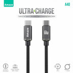 AMAZE Ultra Charge Type-C to Type-C Cable A40 60W Fast Charging 1M Braided Cotton Build
