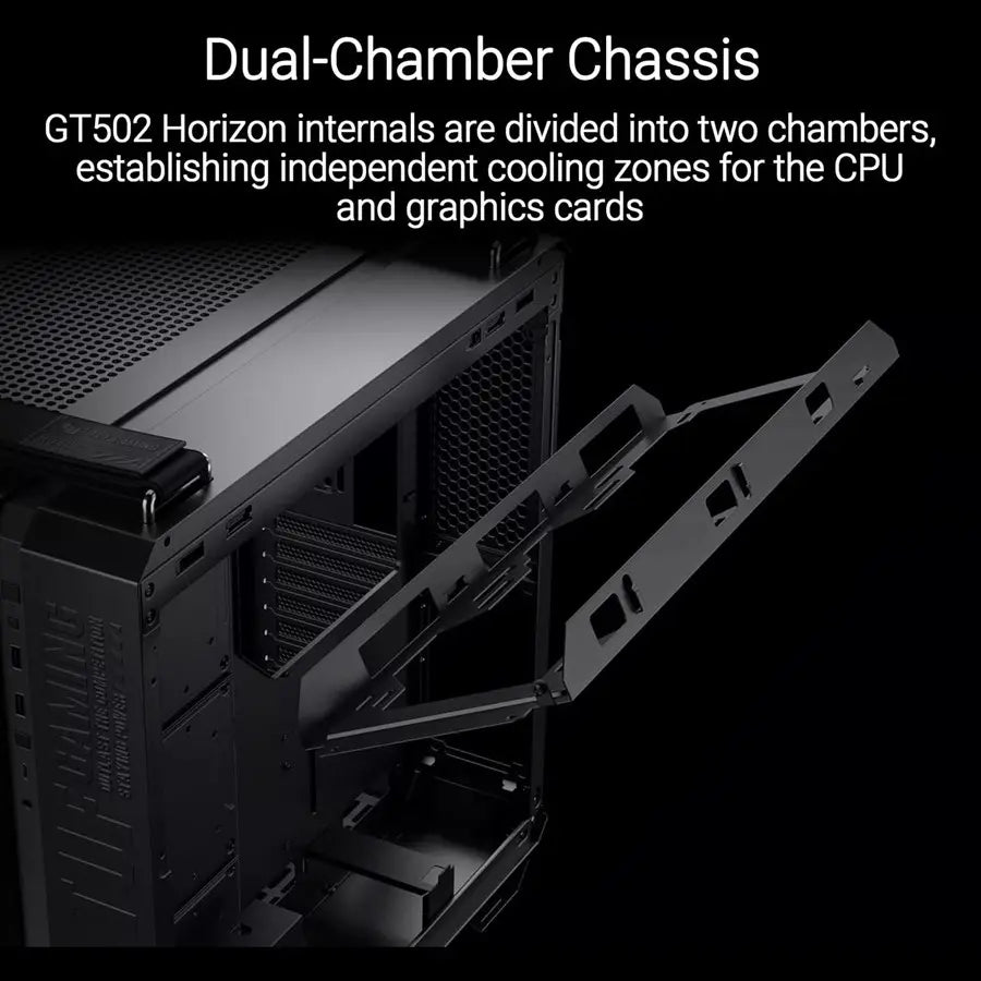 ASUS TUF Gaming GT502 Horizon Black - ATX Mid-Tower Case with Panoramic Tempered Glass, Dual-Chamber Cooling, USB 10Gbps Type-C, Tool-Free Panels, Modular Design