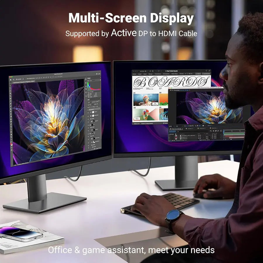 UGREEN 25491 DisplayPort 1.2 to HDMI Cable 3 Meter, 4K@60Hz, HDR10, 18Gbps, Active Chipset, Nylon Braided, Aluminum Alloy Connectors