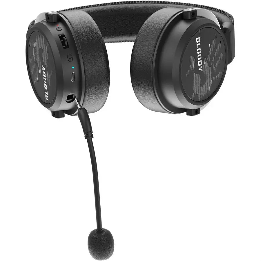 Bloody MR590 Gaming Wireless Headset, 2.4G + BT 5.3, M.O.C.I. Dome Tech, 60H Playtime, Dual ENC Mic, Detachable Boom Mic, 7-Color Backlit, Sports Black