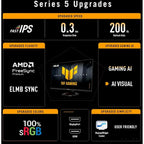 Asus TUF Gaming Series 5 VG279Q5R Gaming Monitor, 27-inch Full HD 1920x1080, 200Hz, Fast IPS, 0.3ms GTG, FreeSync Premium, Black