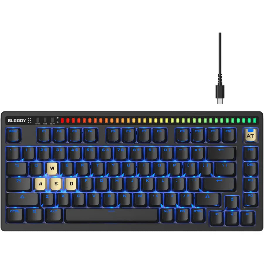 Bloody AT75 Alpha Optical Switch Gaming Keyboard, Adjustable Actuation Point, eXact Reset System, PBT Keycaps, 7 RGB Backlit Effects, Black