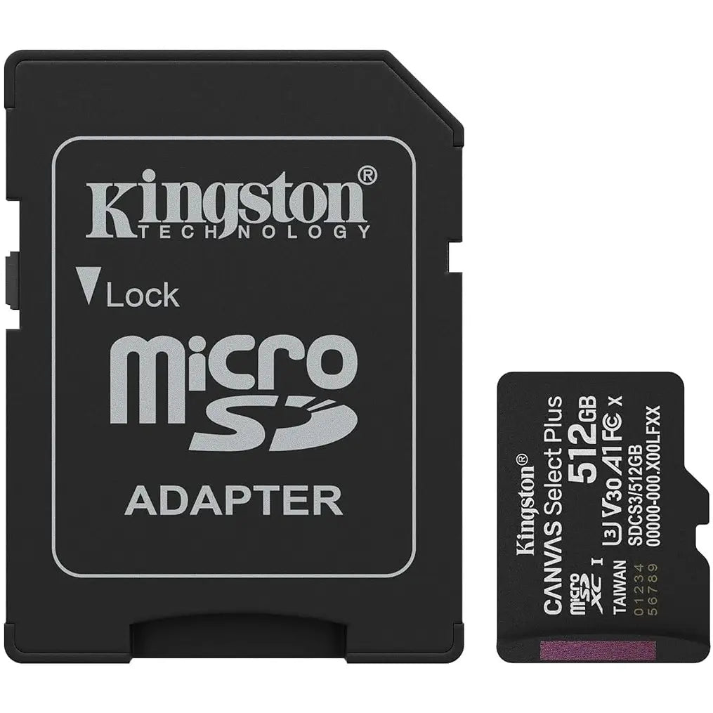 Kingston Canvas Select Plus MicroSD Memory Card, 512GB, Read Up To 150MB/s, V30 A1 UHS-I, With SD Adapter, SDCS3/512GB