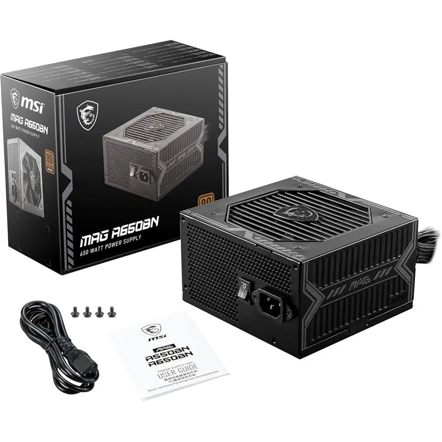 MSI MAG A650BN Power Supply, 650W, 80 Plus Bronze, Active PFC, DC-DC Circuit Design, 120mm Low Noise Fan