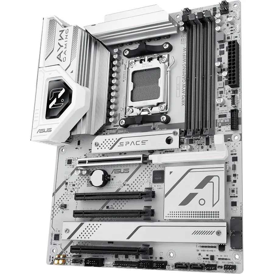 Asus X870 AYW Gaming Wifi W Motherboard, AMD X870, AM5, ATX, DDR5 8000+MT/s, PCIe 5.0 x16, 3x M.2, Wi-Fi 6, 2.5Gb LAN, USB4, White
