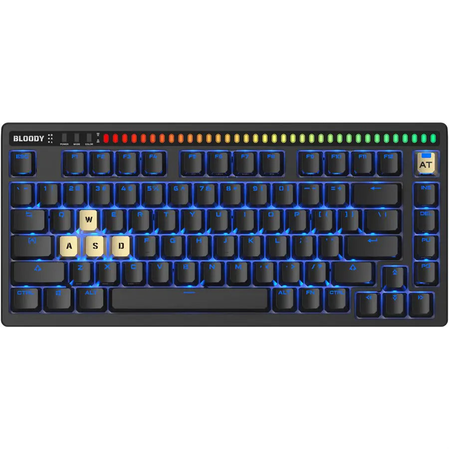 Bloody AT75 Alpha Optical Switch Gaming Keyboard, Adjustable Actuation Point, eXact Reset System, PBT Keycaps, 7 RGB Backlit Effects, Black