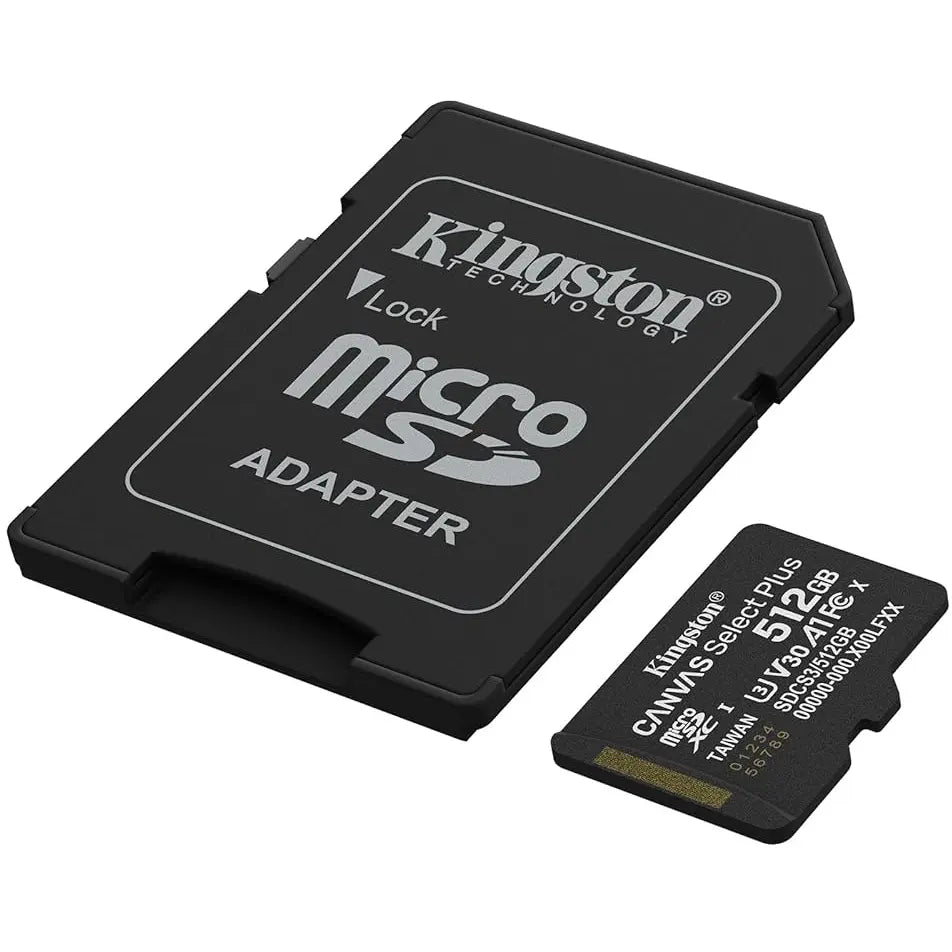 Kingston Canvas Select Plus MicroSD Memory Card, 512GB, Read Up To 150MB/s, V30 A1 UHS-I, With SD Adapter, SDCS3/512GB