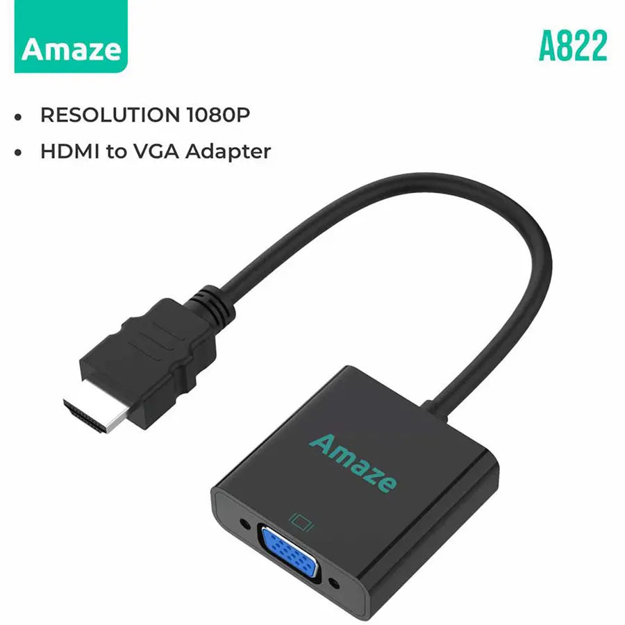 AMAZE HDMI to VGA Adapter A822 1080P Resolution Plug & Play