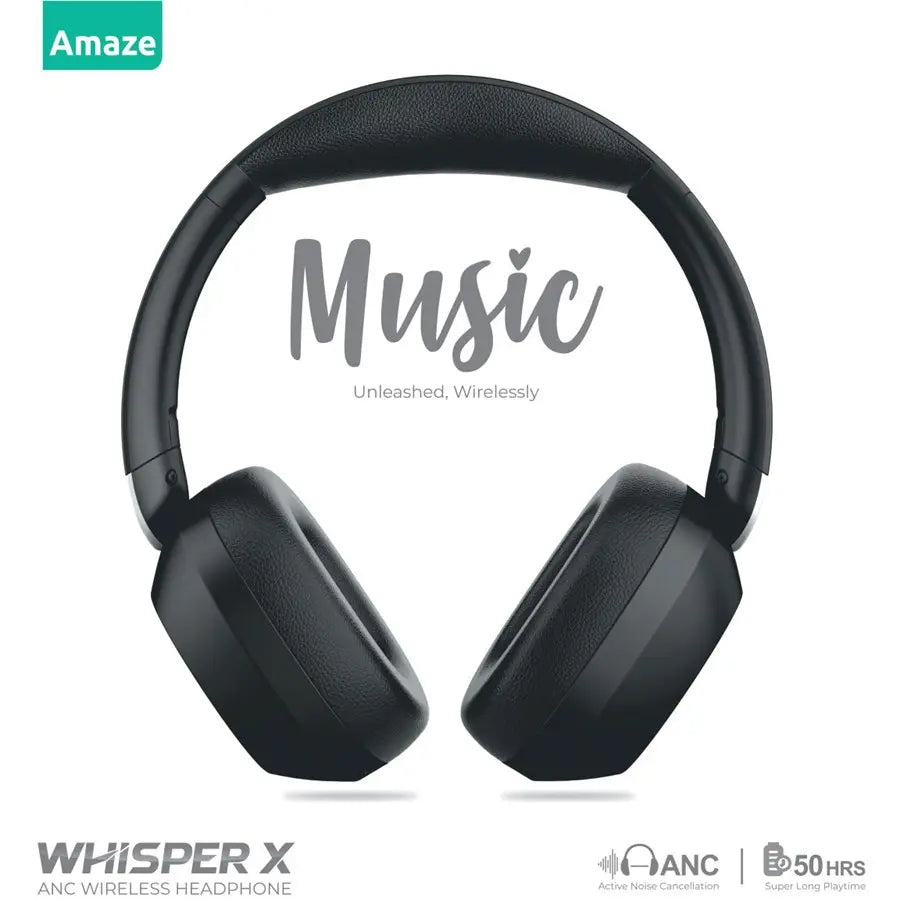 Amaze Whisperx A655 Wireless Headphone, Up To 50Hrs Music Time, Active Noise Cancellation, Bluetooth 5.4, AUX Port, Premium Sound