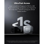 Lexar JumpDrive Fingerprint F35 PRO USB 3.2 Gen 1 Flash Drive, 128GB, Up To 400MB/s Read, Fingerprint Authentication, 256-Bit AES Encryption, Metal Body