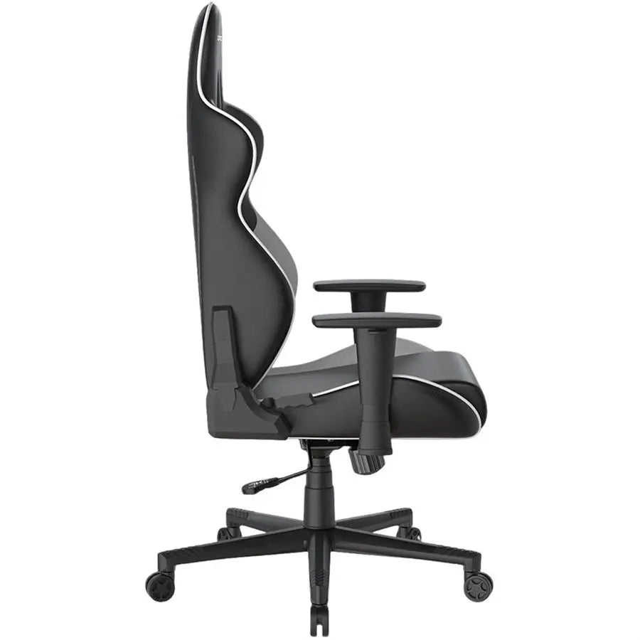 DXRacer Prince Series Gaming Chair, Racing Style, Cooling Gel Headrest, Lumbar Support, 2D Armrest, 90-135 Degree Recline, PVC Leather, Black White