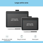 Wacom One CTC6110WLW1B Graphics Tablet, Medium, 216 x 135 mm Active Area, 4096 Pressure Levels, Tilt Sensitivity, 2 Customisable Keys, USB-C, Bluetooth 5.1, White