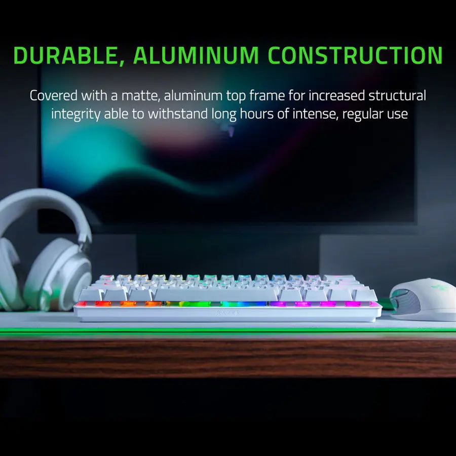Razer Huntsman Mini RGB Gaming Keyboard, Mercury, Linear Switch, Detachable USB-C, Aluminum Build, Compact Design, RZ03-03390400-R3M1