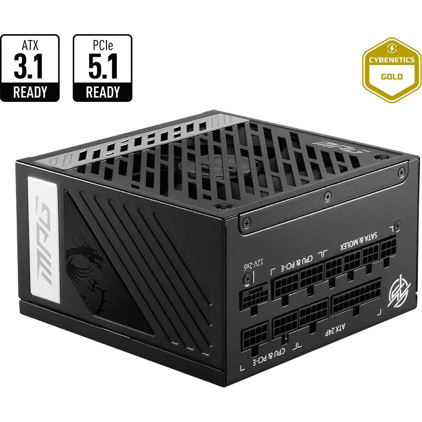 MSI MPG A850G PCIE5 850W Power Supply, Full Modular, 80+ Gold, Active PFC, Japanese 105C Capacitors, Flat Cables