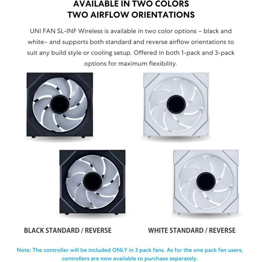 Lian Li UNI Fan SL-Infinity Wireless 120 Triple Pack Black, 2.4GHz Wireless, ARGB, Infinity Mirror, Low Noise, Controller Included