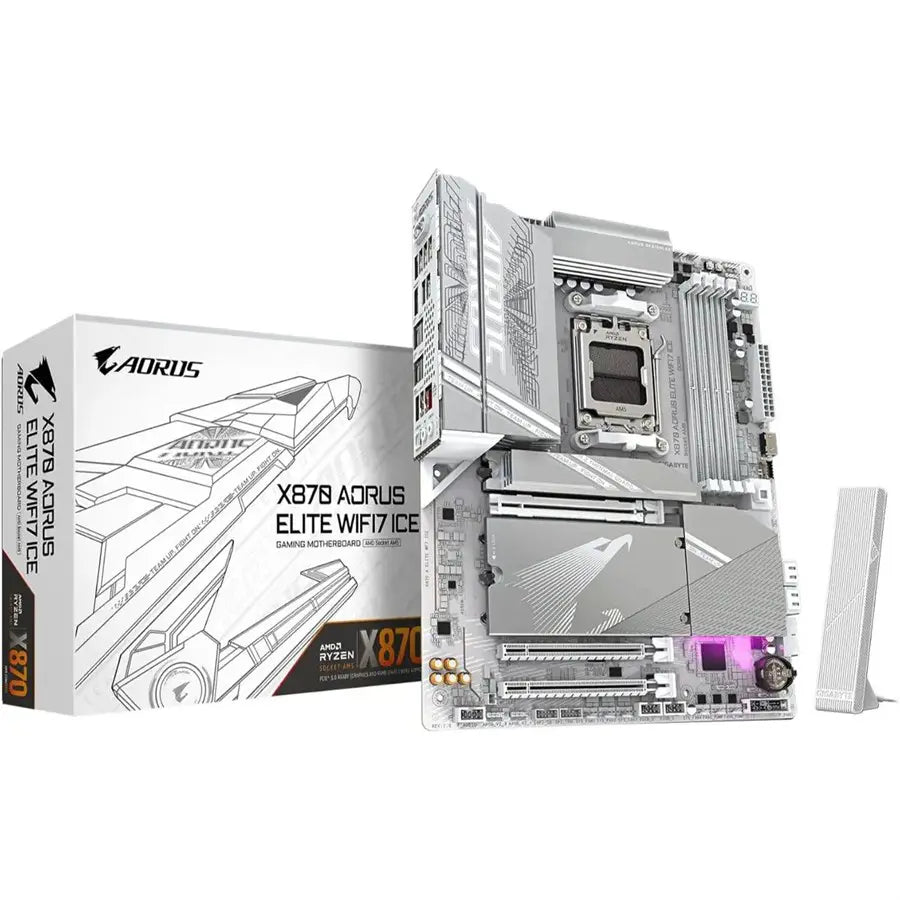 Gigabyte X870 AORUS ELITE WIFI7 ICE Motherboard, AMD Socket AM5, Dual Channel DDR5, 4*M.2, PCIe 5.0 x16, 2.5GbE LAN, Wi-Fi 7
