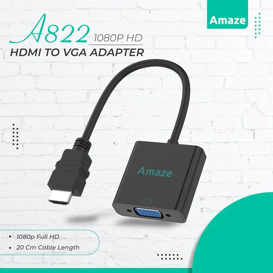 AMAZE HDMI to VGA Adapter A822 1080P Resolution Plug & Play
