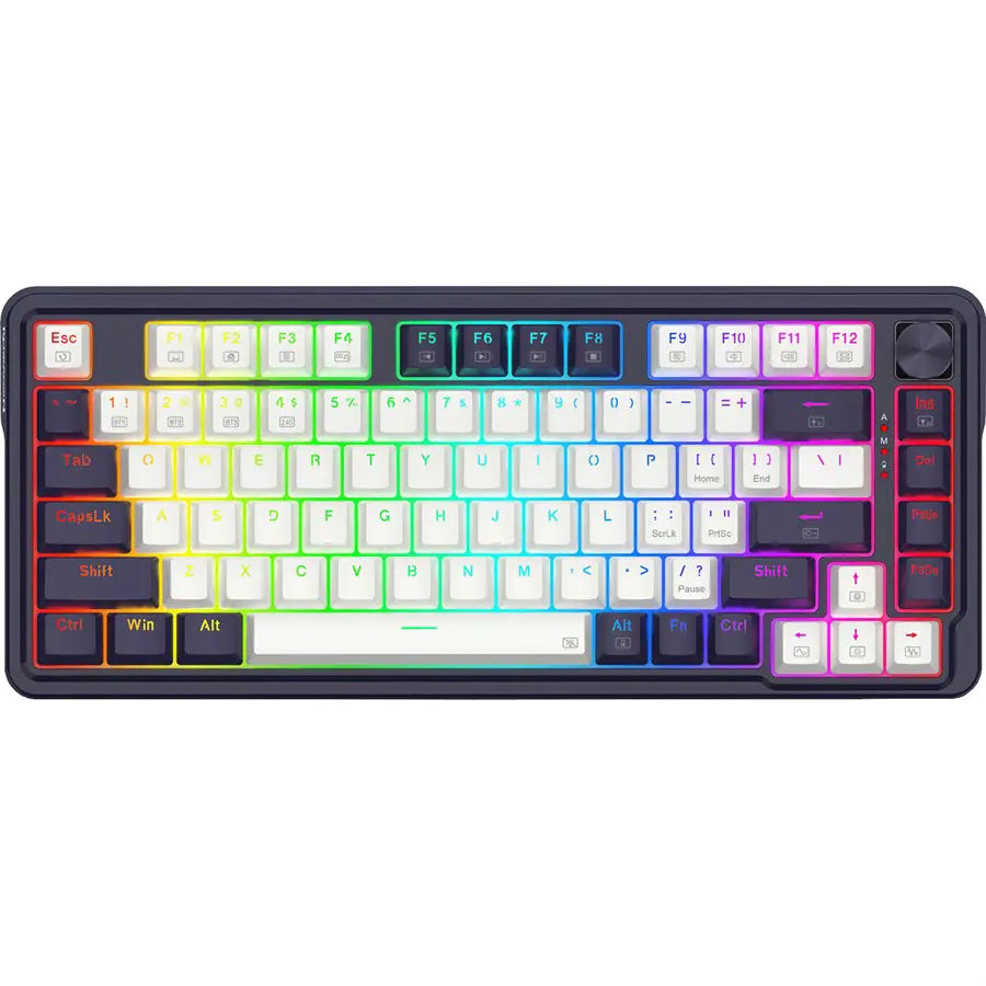 Redragon K673WB-RGB-PRO UCAL PRO Wireless Gasket Mechanical Gaming Keyboard, 81 Keys, RGB, Tri-Mode, PBT Keycaps, Hot-Swap, Gasket Mount, Rotary Knob, Black and White