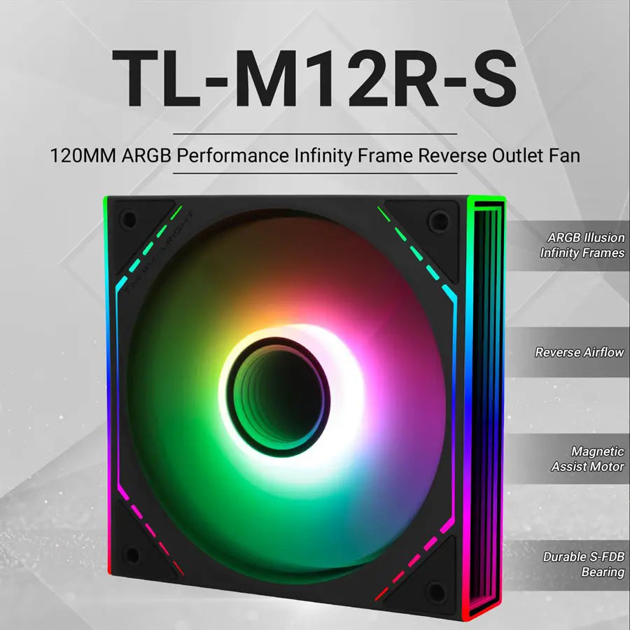 Thermalright TL-M12R-S 120mm ARGB PWM Reverse Airflow Case Fan, 1500RPM, Silent Operation, Inverted Design, Black
