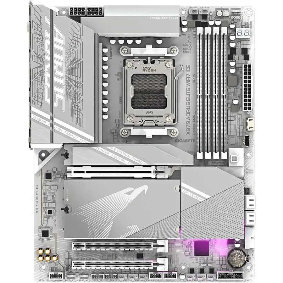 Gigabyte X870 AORUS ELITE WIFI7 ICE Motherboard, AMD Socket AM5, Dual Channel DDR5, 4*M.2, PCIe 5.0 x16, 2.5GbE LAN, Wi-Fi 7