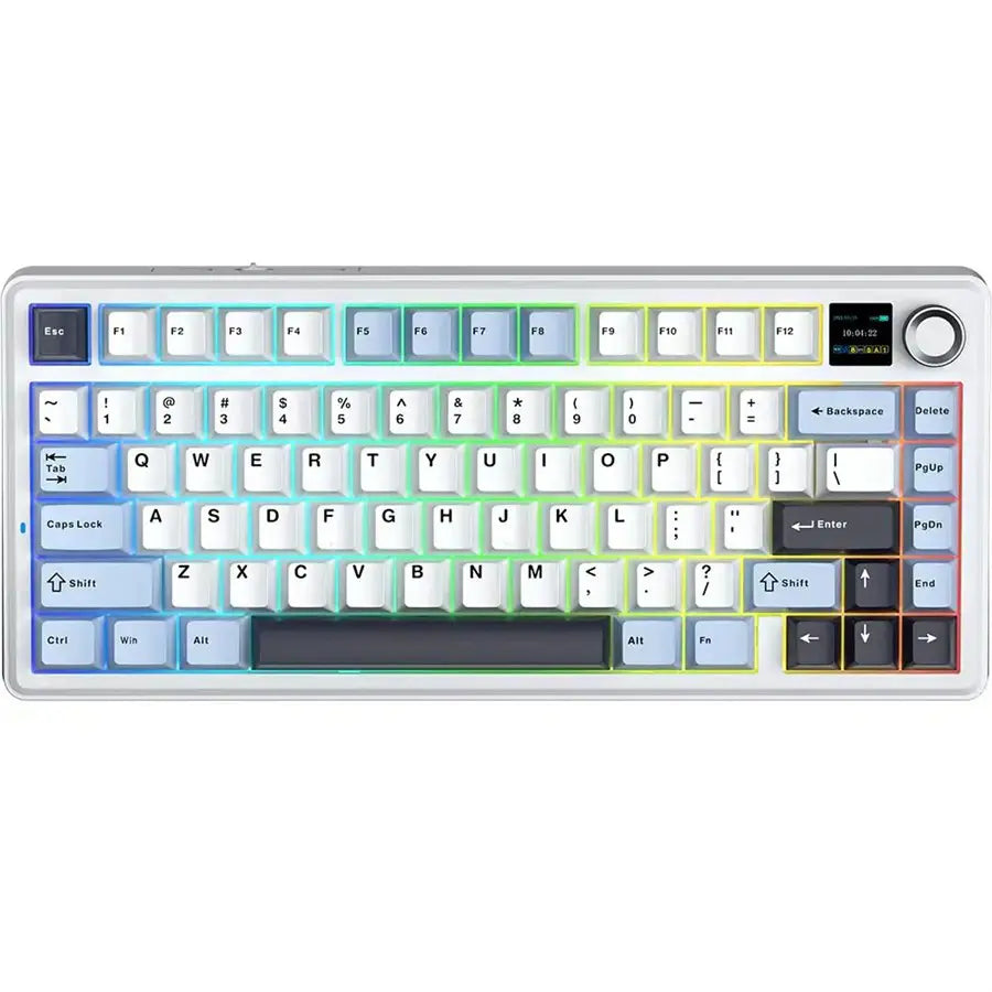 Aula F75 Max Wireless Mechanical Keyboard, 75% Layout, TFT Screen, Knob, Hot Swappable, RGB Backlight, Tri-Mode, Blue White Dark Purple