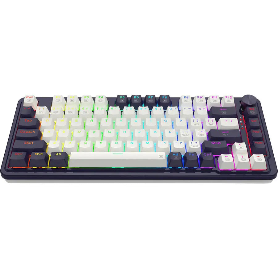 Redragon K673WB-RGB-PRO UCAL PRO Wireless Gasket Mechanical Gaming Keyboard, 81 Keys, RGB, Tri-Mode, PBT Keycaps, Hot-Swap, Gasket Mount, Rotary Knob, Black and White