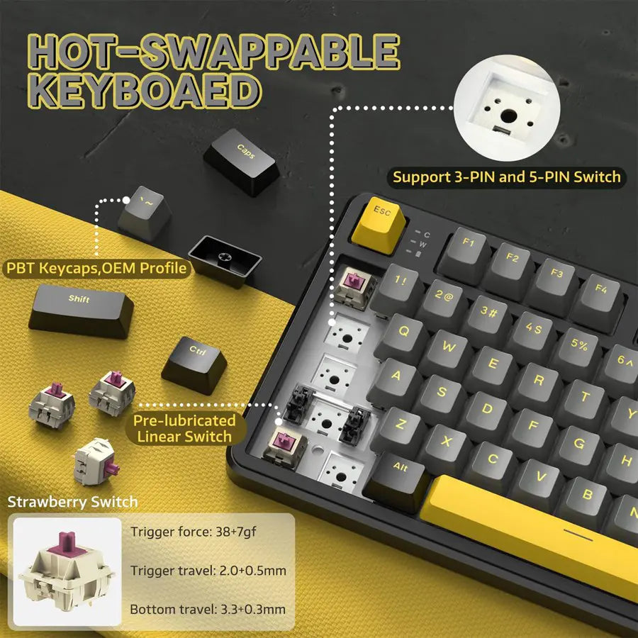 ATTACK SHARK X87 Wireless Tri-Mode Mechanical Gaming Keyboard, Hot-Swappable, Gasket Mount, RGB Backlit, Pre-Lubed Linear Switches, Side-Printed PBT Keycaps, TKL 87-Key, Star Black