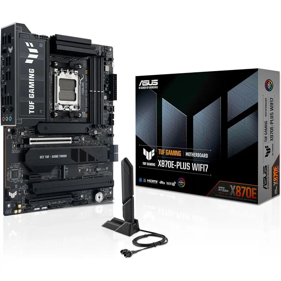 ASUS TUF GAMING X870E-PLUS WIFI7 AMD AM5 Motherboard, 16+2+1 80A Power Stages, DDR5 Up To 8000MT/s, PCIe5.0, USB4 40Gbps Type-C, Wi-Fi 7 Q-Antenna, Aura Sync