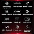 FGG MadLions MAD68 HE RGB 60% Wired Magnetic Switch Gaming Keyboard, 60% Compact, Hall Effect Amber Pro Switches, Adjustable Actuation, 8000Hz Polling Rate, Rapid Trigger, RGB, Black