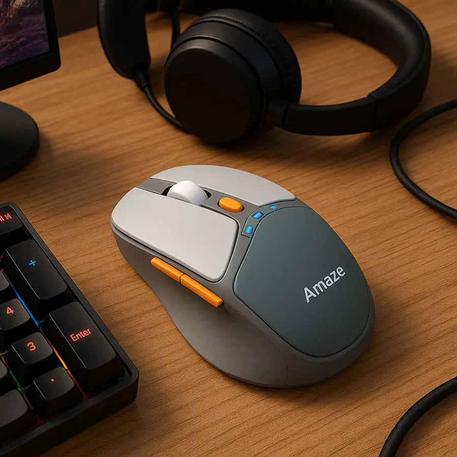 Amaze Probus A725 Wireless Mouse, Triple Connection 2xBluetooth and 2.4GHz, Adjustable 800/1200/1600 DPI, 6 Buttons, Silent Touch, Rechargeable Type-C, 82g, RGB Lights