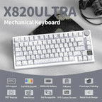 ATTACK SHARK X820 Ultra 75% Wireless Gaming Mechanical Keyboard, Hot-Swappable Gasket Mount, RGB Backlit, Bluetooth 2.4G Wired Tri-Mode, Smart TFT Display and Knob, QMK Driver, Gift Switch, White Contour