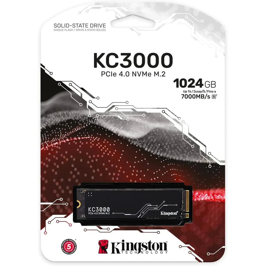 Kingston KC3000 Solid State Drive, 1TB, PCIe 4.0 X4 NVMe, M.2 2280, 7,000MB/s Read, SKC3000S/1024G