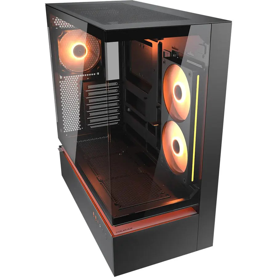 Cougar CFV235 PC Case, Central Floating Ventilation, Aurora RGB Lighting, Unity 240 ARGB Fans, Supports Up To 430mm GPU, Glass Front Panel, Black