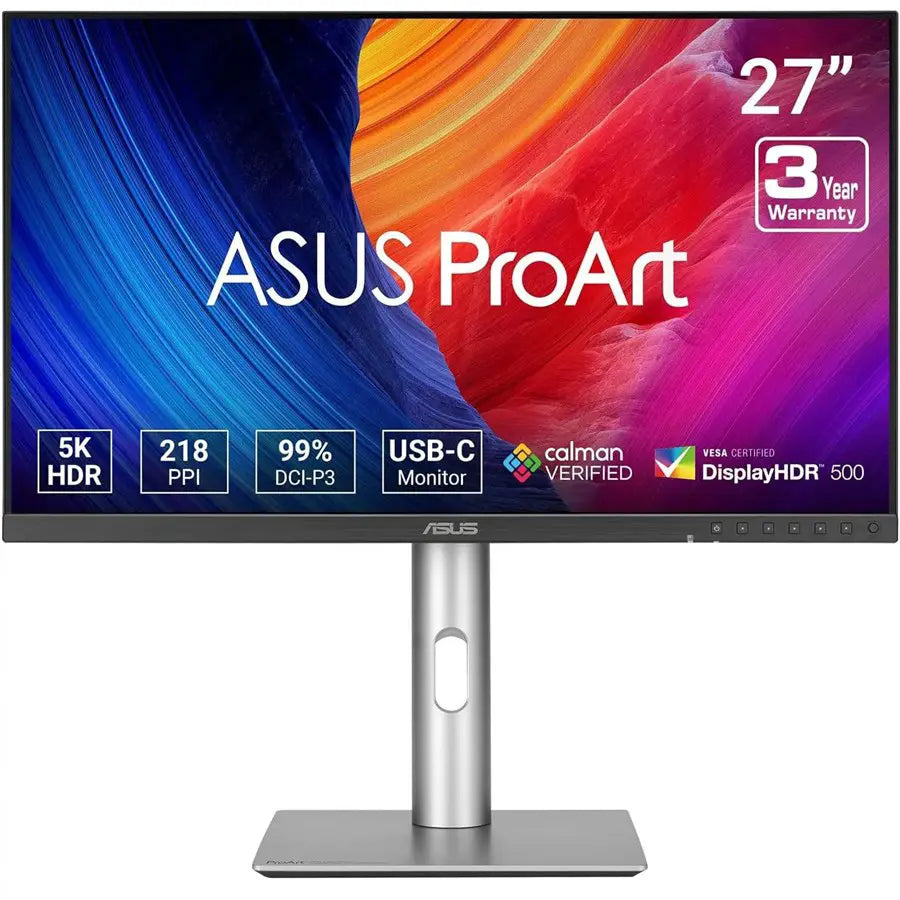 ASUS ProArt Display 5K PA27JCV Professional Monitor, 27-inch 5K 5120 x 2880, IPS, 99% DCI-P3, 100% sRGB, Calman Verified, USB-C PD 96W, VESA DisplayHDR 500