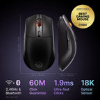 SteelSeries Rival 3 Wireless Gen 2 Gaming Mouse, TrueMove Air 18K Sensor, 1.9ms Latency, 2.4GHz Wireless and Bluetooth, 6 Buttons, Black, 62523