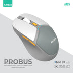 Amaze Probus A725 Wireless Mouse, Triple Connection 2xBluetooth and 2.4GHz, Adjustable 800/1200/1600 DPI, 6 Buttons, Silent Touch, Rechargeable Type-C, 82g, RGB Lights