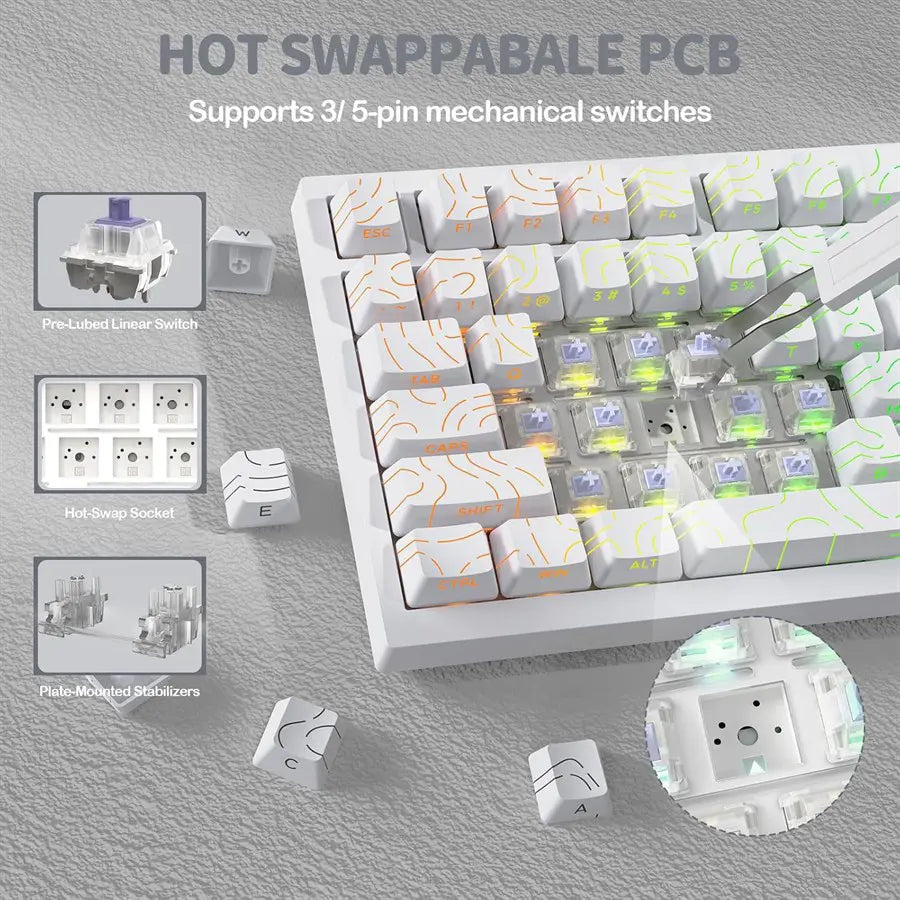 ATTACK SHARK X820 Ultra 75% Wireless Gaming Mechanical Keyboard, Hot-Swappable Gasket Mount, RGB Backlit, Bluetooth 2.4G Wired Tri-Mode, Smart TFT Display and Knob, QMK Driver, Gift Switch, White Contour