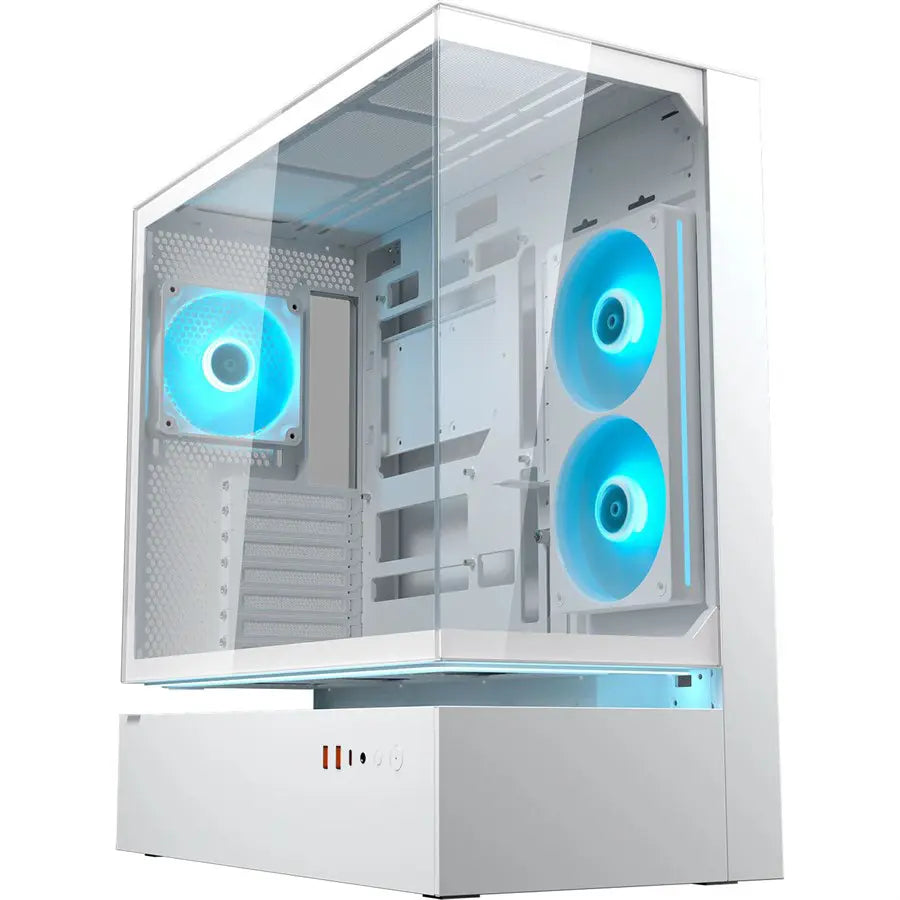Cougar CFV235 PC Case, Central Floating Ventilation, Aurora RGB Lighting, Unity 240 ARGB Fans, Supports Up To 430mm GPU, Glass Front Panel, White