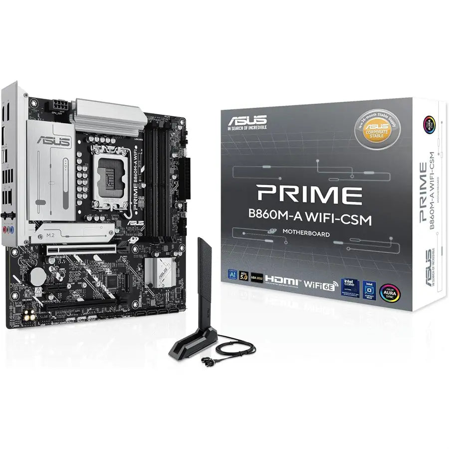 ASUS PRIME B860M-A WIFI-CSM Motherboard, Micro-ATX, LGA1851 Socket, Intel B860 Chipset, DDR5, WiFi 6E