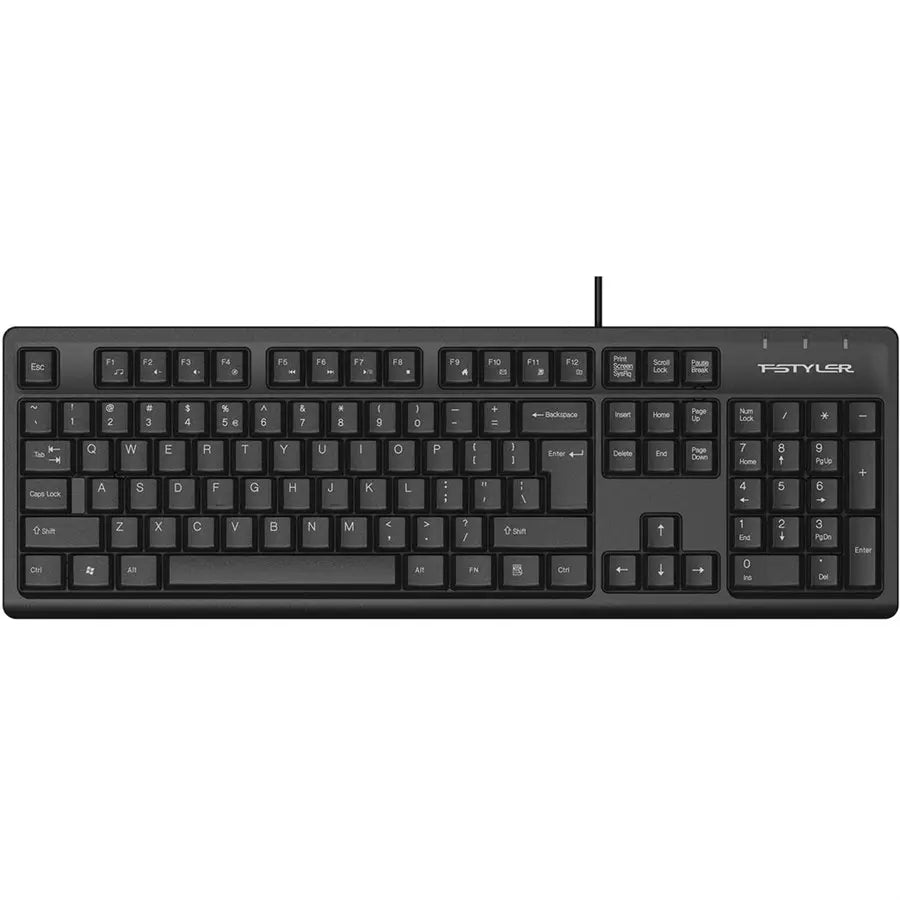 A4Tech FStyler FK12 Multimedia Comfort Keyboard, Round-Square Keycaps, Waterproof Design, Black