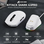 ATTACK SHARK G3PRO Tri-Mode Wireless Gaming Mouse With Charge Dock, 25000 DPI, PixArt PAW3311 Sensor, Broadcom Esport MCU, Omron Switches, Ultra Lightweight 59g, White